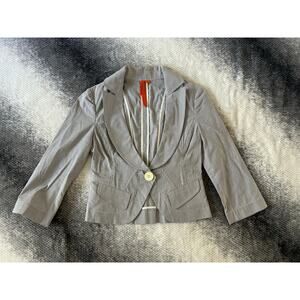 BCBGeneration Cropped One Button Gray Pinstripe Y2K Cotton Blazer Size 0 XS